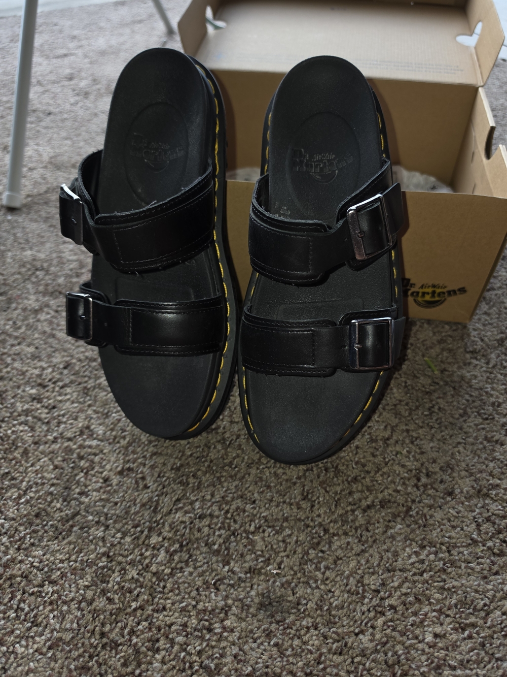 Dr. Martens Black Myles  Slide Sandals - Smooth Strap with Buckle - Picture 2 of 5